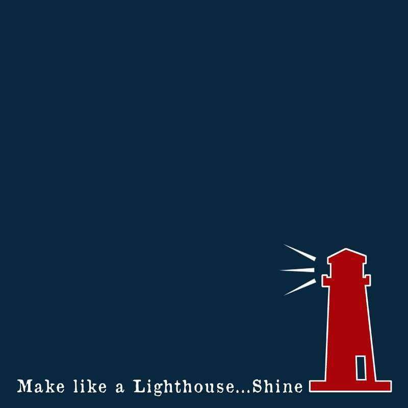 Red lighthouse pattern on navy background with inspirational text