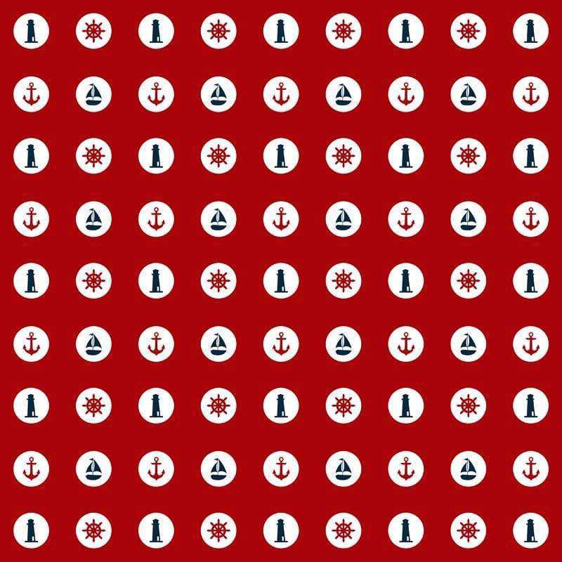 Red background with repeated nautical icons