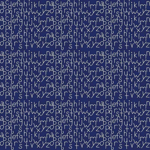 Seamless pattern of white hand-drawn letters on a navy blue background