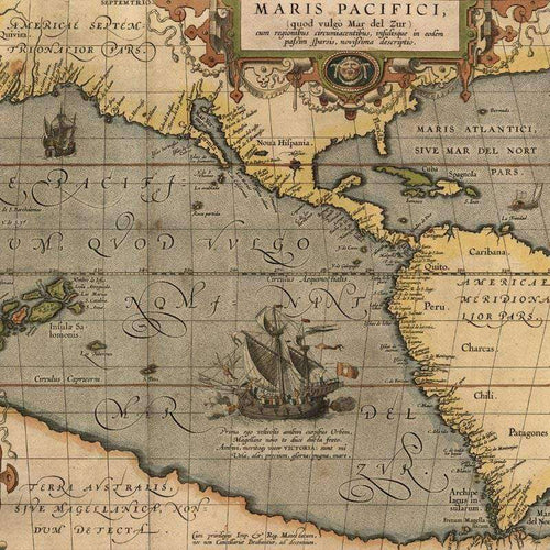 Antique map with ship illustration