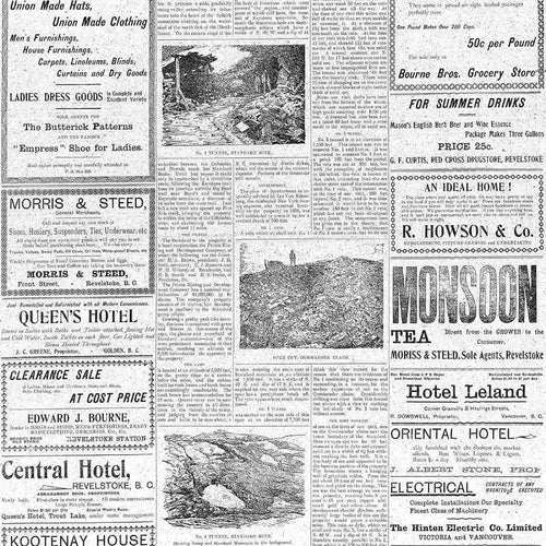 Antique newspaper collage with advertisements and illustrations