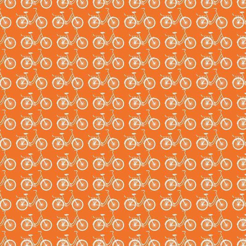 Seamless pattern of white bicycles on a burnt orange background