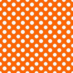 Bright orange background with uniform white polka dots