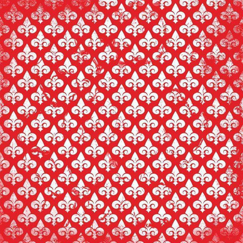 Red and white fleur-de-lis pattern on a square background