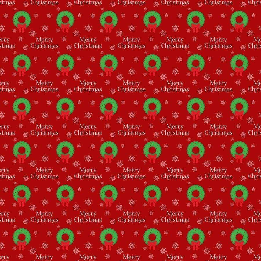 Red Christmas pattern with green wreaths and 'Merry Christmas' texts