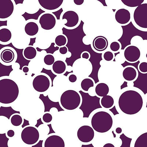 A variety of white circles and bubbles on a purple background