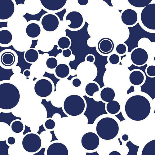 Abstract pattern of white bubbles on a navy blue background
