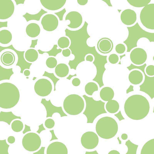 Abstract pattern of various-sized circles and bubbles in shades of green and white