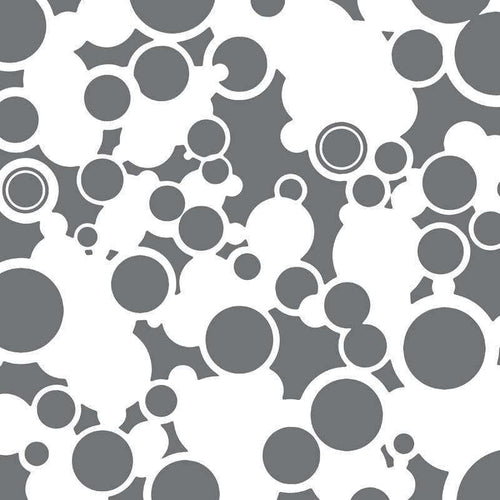 Abstract pattern of overlapping circles and bubbles in shades of gray