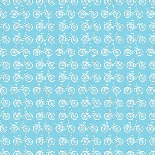 Repeated vintage bicycle pattern on a teal background