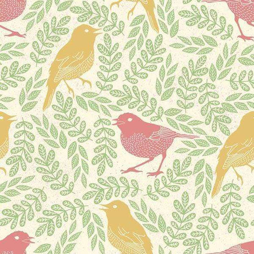 Illustrated birds and foliage pattern