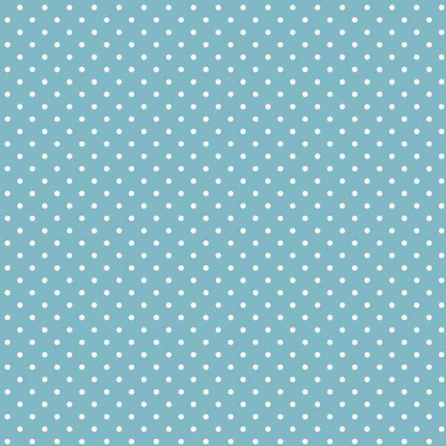Scattered white polka dots on a soft blue background