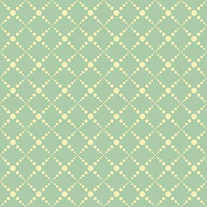 Geometric pattern of polka dots and diamonds on a green background