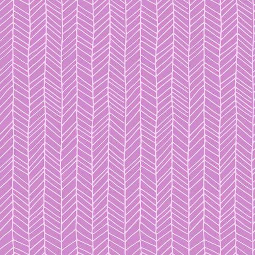 A pattern of vertical light pink fern leaves on a lilac background