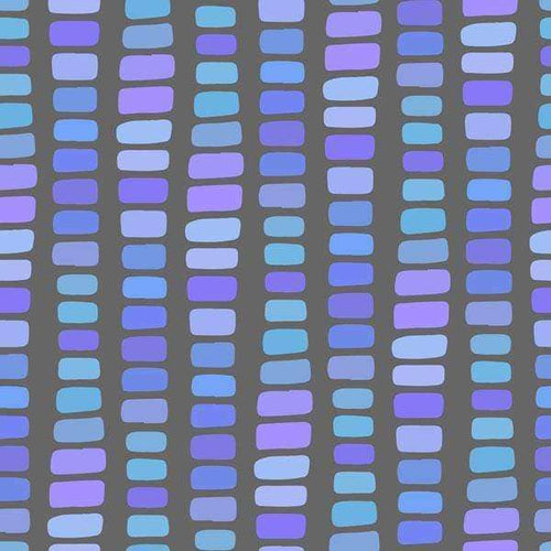 Geometric pattern with rows of painted rectangles in various shades of purple and blue