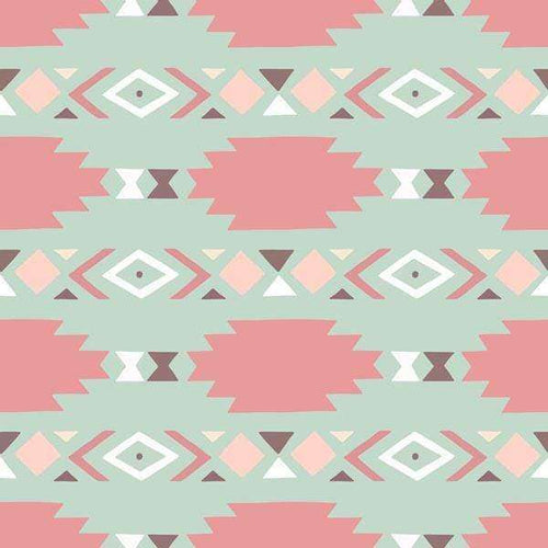 Geometric pattern with mint, coral, and gray accents