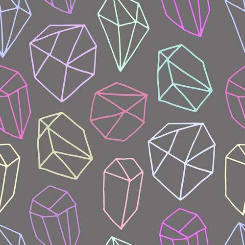 Assorted pastel geometric crystals pattern on dark background