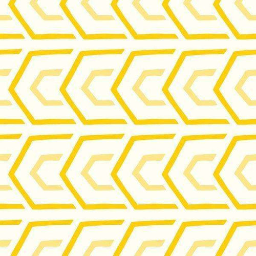 A geometric pattern with overlapping squares and lines in yellow and white