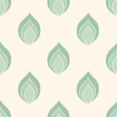 Repeated teal leaf pattern on a pale background