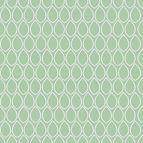 Repeating geometric pattern with overlapping circles and lines in sage green