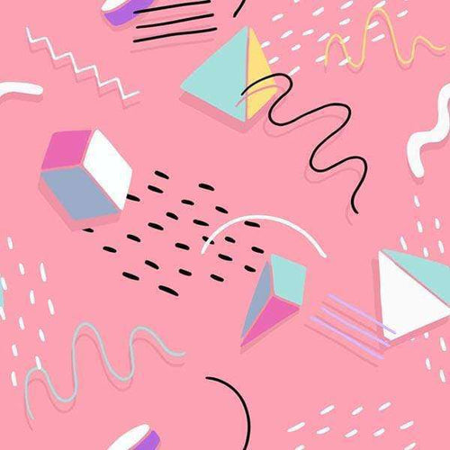 Abstract pastel geometric shapes on a pink background