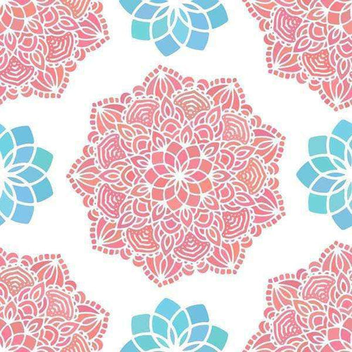 Intricate coral mandala patterns with blue accents on a white background