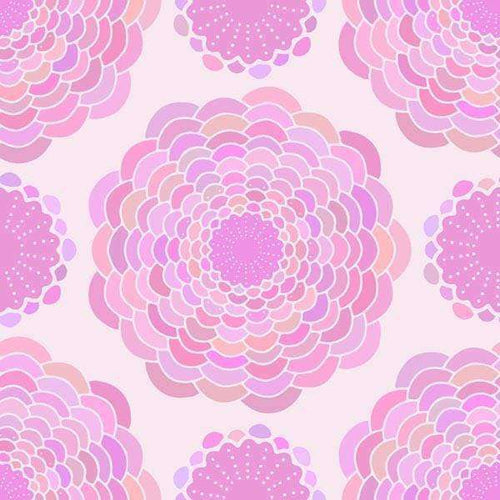 A symmetrical floral pattern in shades of pink and purple