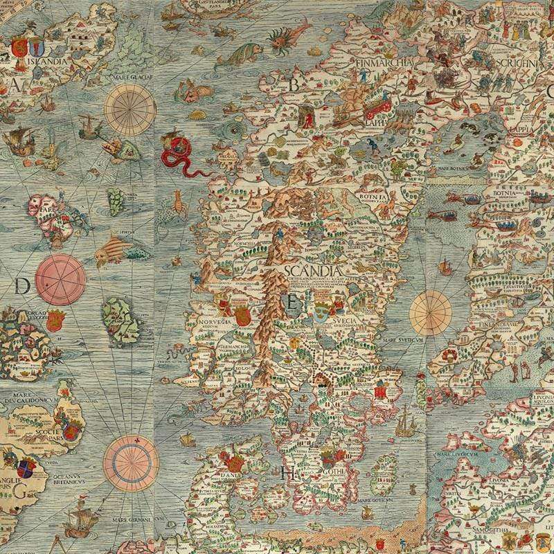 Antique-style map with detailed illustrations