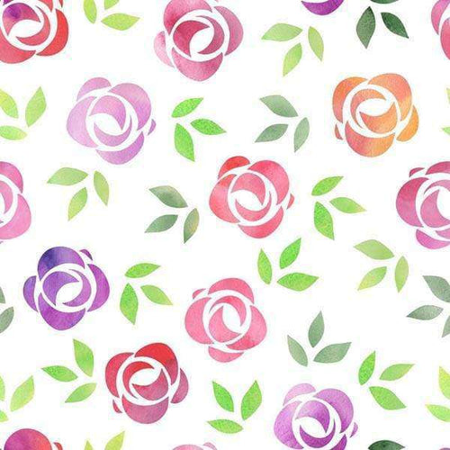 Watercolor painted floral pattern with stylized roses