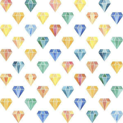 Repeated colorful diamond shapes on a white background