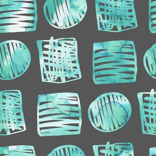 Abstract watercolor pattern with aqua shapes on gray
