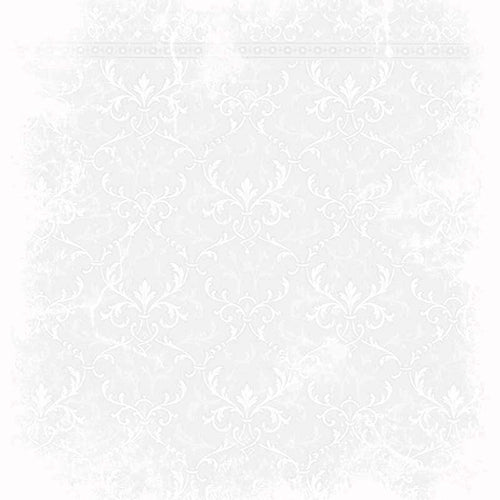 Elegant white damask pattern on a soft gray background