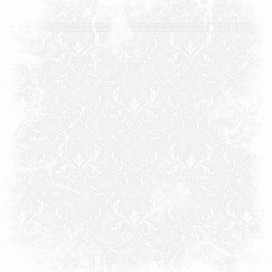 Elegant white damask pattern on a soft gray background