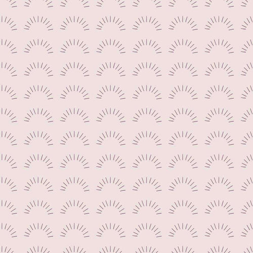 Pastel pink background with stylized sunburst patterns