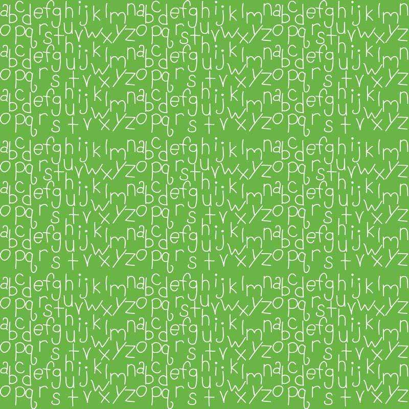 Seamless green pattern with stylized white alphabet letters