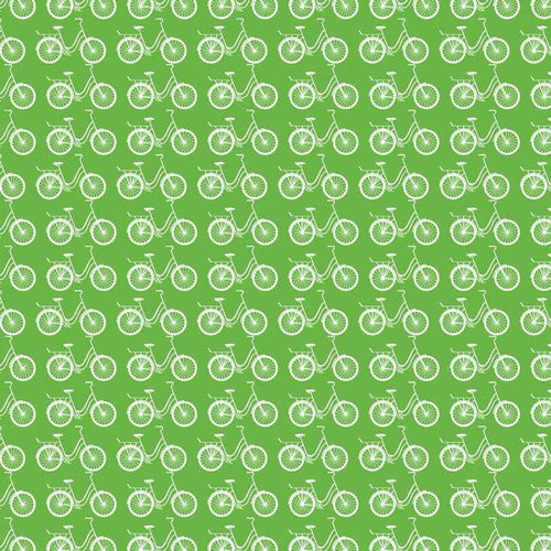 Green background with repeating white bicycle pattern
