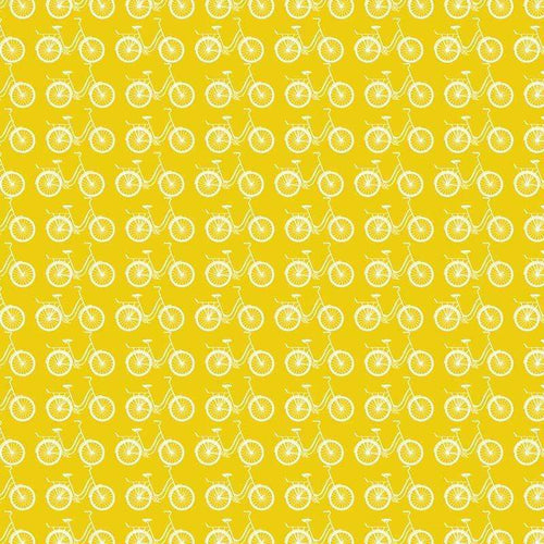 Repeated bicycle pattern on a yellow background