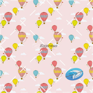 Assorted hot air balloons with clouds on a pink background
