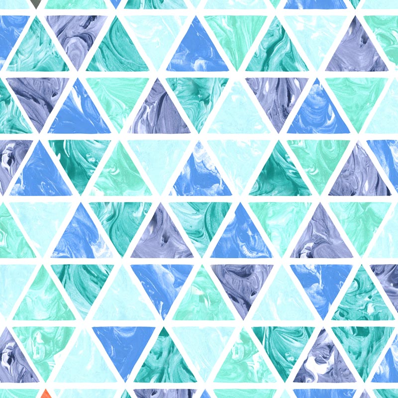 Marble texture pattern in aqua and grey hues arranged in triangular mosaic