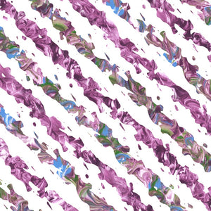 Abstract pattern with lavender, green, and blue swirls on a white background