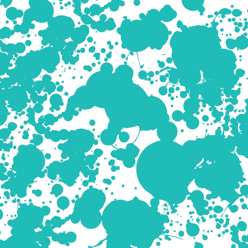 Teal and white abstract inkblot pattern