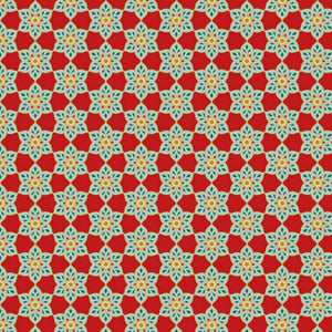 Geometric floral pattern on a red background