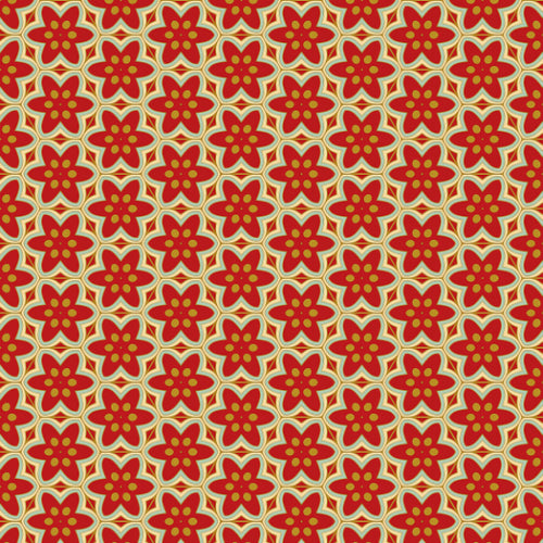 Red and gold floral pattern on beige background