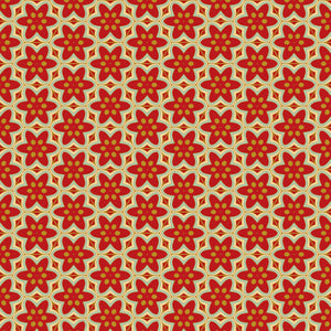Red and gold floral pattern on beige background