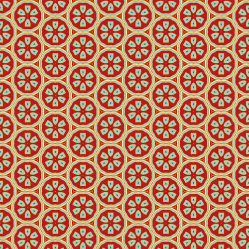 Geometric medallion pattern in red, gold, and teal