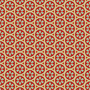 Geometric medallion pattern in red, gold, and teal