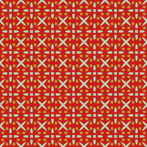 Red and yellow geometric pattern with crosses and ovals