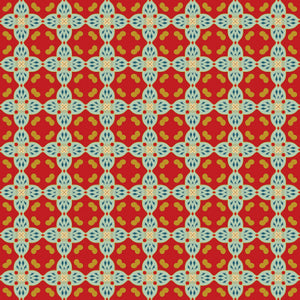 Geometric floral lattice pattern on a red background