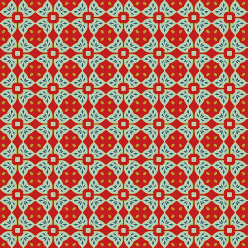 Red and turquoise repetitive floral tile pattern