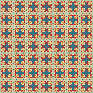 Vintage-style repeating pattern with coral and teal florets on a beige background